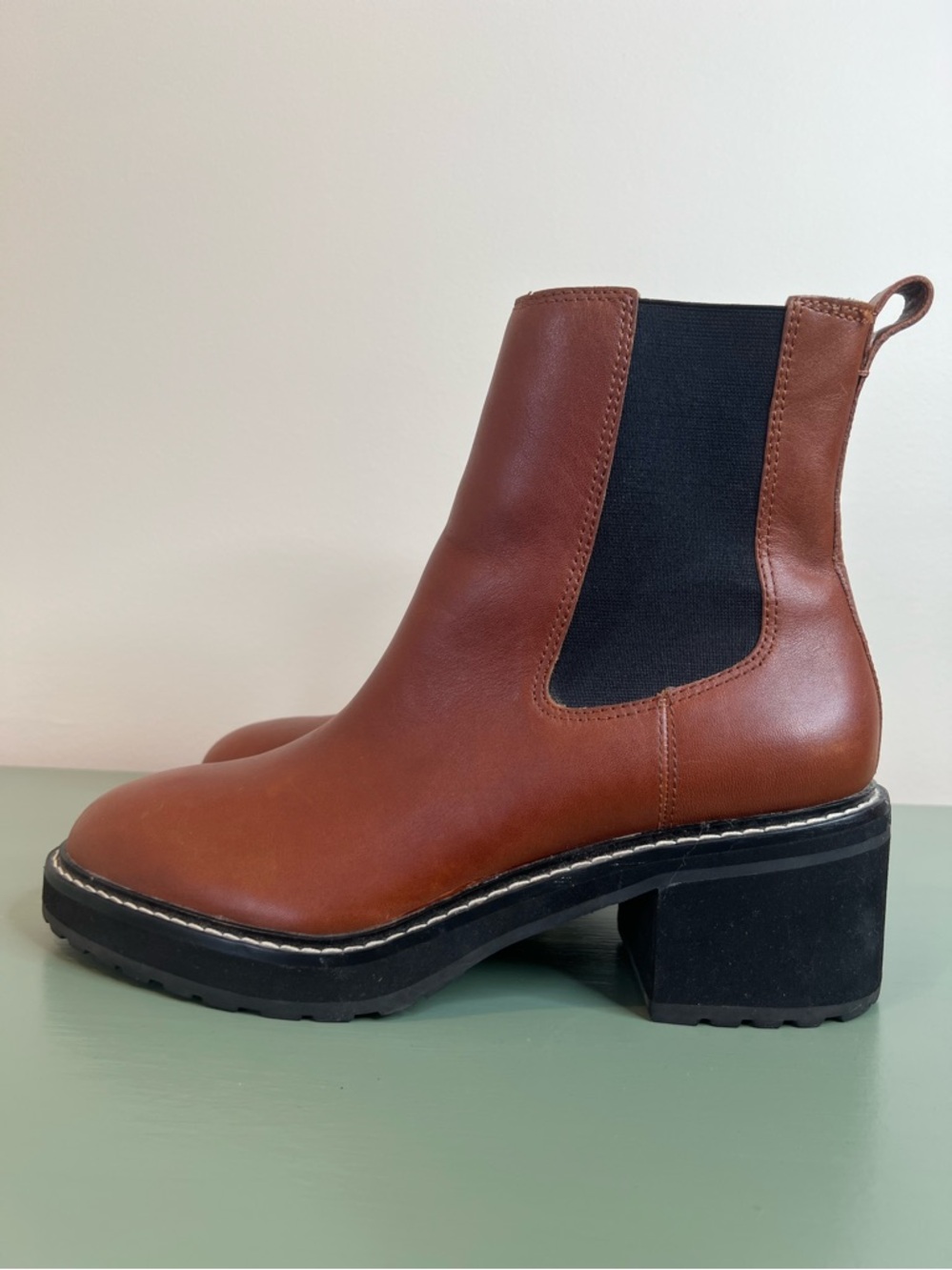 Madewell Brown Carina Leather Platform Chelsea Boots Womens Size 10 Pull On